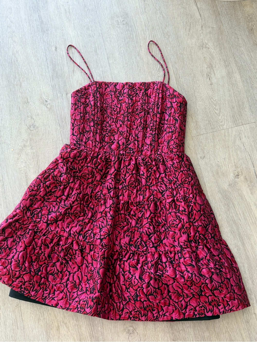 Alice + Olivia Pink & Black Floral Jacquard Fit & Flare Dress